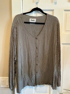 Flax linen top in mini gingham plus size 3G!